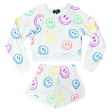 FBZ Multi Rainbow Smiley Splatter White Shorts