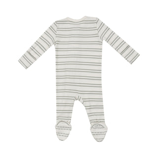 Angel Dear 2 Way Zipper Footie - Ribbed Stripe Desert Sage