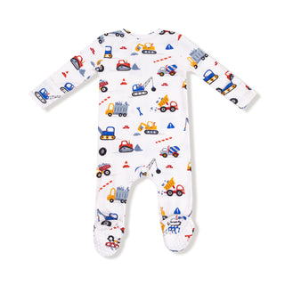 Angel Dear Footie with Zipper - Crayon Construction
Baby onesie with construction vehicle pattern on a white background