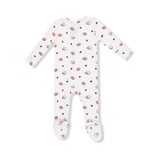 Angel Dear Footie with Zipper - Footballs and Stars
Baby onesie with football pattern on a white background