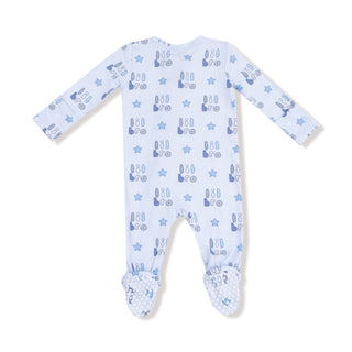 Angel Dear Footie with Zipper - Lil Bro
Baby onesie with blue and white pattern on a white background