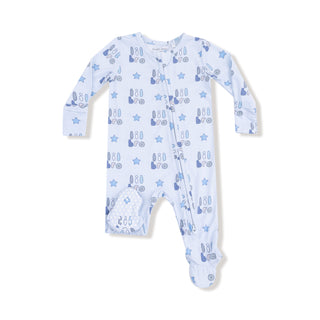Angel Dear Footie with Zipper - Lil Bro
Baby onesie with blue text and star patterns on a white background