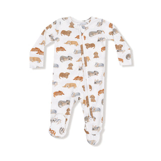 Angel Dear Footie with Zipper - Napping Puppies
Baby onesie with animal pattern on a white background
