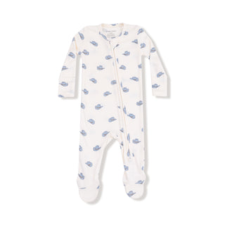 Angel Dear Footie with Zipper - Petite Cowboy Hats
Baby onesie with whale pattern on a white background