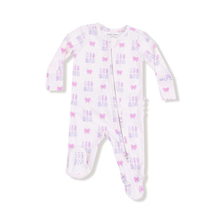 Angel Dear 2 Way Ruffle Back Zipper Footie - Lil Sis
Baby onesie with butterfly pattern on a white background