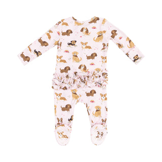 Angel Dear 2 Way Zipper Footie - Best Friend Dogs Pink