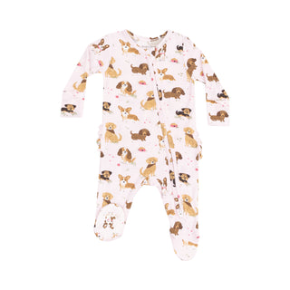 Angel Dear 2 Way Zipper Footie - Best Friend Dogs Pink