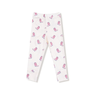 Angel Dear Long Sleeve Loungewear Set - Petite Cowgirl Boots
White leggings with pink boot pattern on a white background
