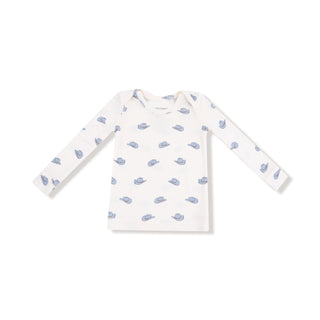 Angel Dear Long Sleeve Loungewear Set - Petite Cowboy Hats
White long-sleeve shirt with blue whale pattern on a white background