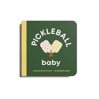Left Hand Book House Pickleball Baby board book featuring colorful illustrations and a child-friendly design for early learning.
