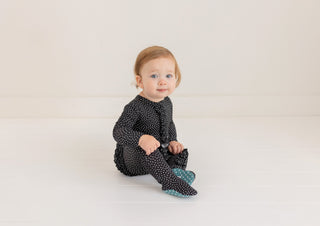 Posh Peanut, Posh Peanut Aggie Ruffled Zippered Footie - Basically Bows & Bowties
