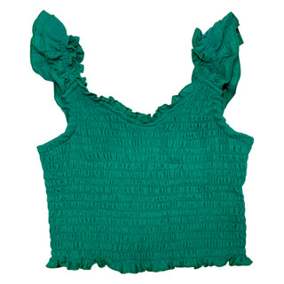 FBZ Green Linen Eyelet Smocked Top