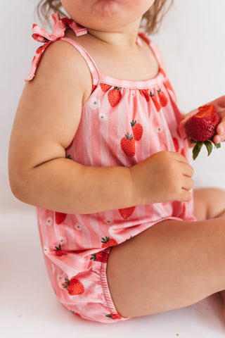 In My Jammers Red Strawberry Bubble Romper