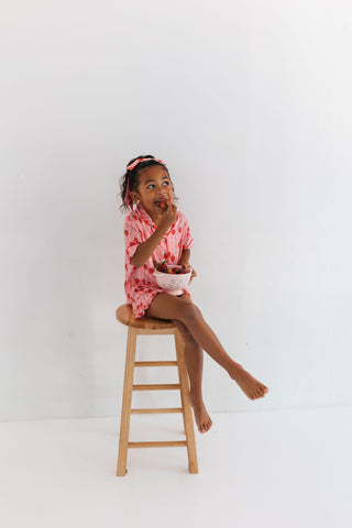 In My Jammers Red Strawberry Kids Button Up Short Set