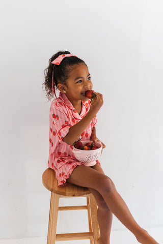 In My Jammers Red Strawberry Kids Button Up Short Set