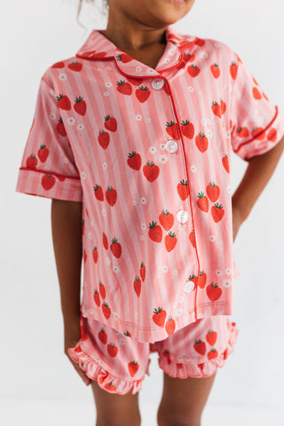 In My Jammers Red Strawberry Kids Button Up Short Set