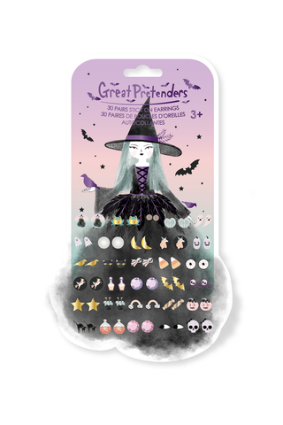 Great Pretenders Stick on Earring Set - Raven Witch
Packaged product of Halloween-themed earrings with a witch design on the label.