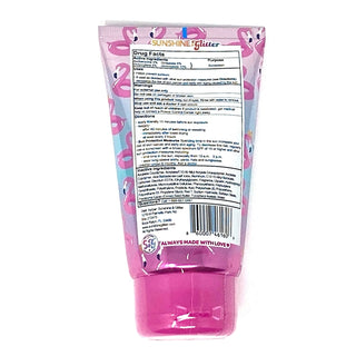 Pink glitter sunscreen bottle from Sunshine & Glitter Sea Star Sparkle SPF 50, with a vibrant pink and glittery design.