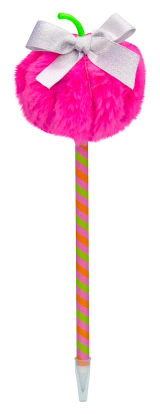 Iscream Pretty Pumpkin Pen Pink 
Pen with a fluffy pink top and striped body on a white background