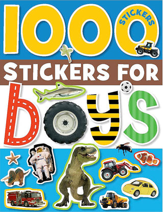 1000 Stickers for Boys Paperback Book
Book cover of '1000 Stickers for Boys' with various stickers and illustrations on a blue background.