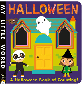 Penguin Random House Halloween: A Peek-Through Halloween Book of Counting (My Little World) Board Book
Cover of a children's book titled 'A Halloween Book of Counting' featuring a ghost, spider, and two children in costumes.