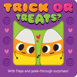 Hachette Trick or Treats (Sweet Surprises) Board Book
Children's book cover titled 'Trick or Treats?' with candy corn design on a purple background.
