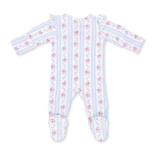 Angel Dear 2-Way Ruffle Sleeve Zipper Footie in Anna Floral Stripe, soft baby one-piece with ruffle sleeves and floral striped pattern.