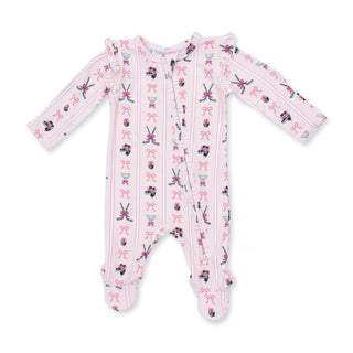 Angel Dear 2 Way Ruffle Sleeve Zipper Footie - Megan's Bowtiful Hockey Stripe