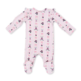 Angel Dear 2 Way Ruffle Sleeve Zipper Footie - Megan's Bowtiful Hockey Stripe