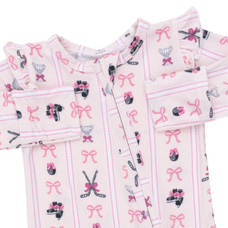 Angel Dear 2 Way Ruffle Sleeve Zipper Footie - Megan's Bowtiful Hockey Stripe