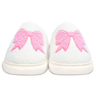 Iscream Cozy Bows White Slippers
White sneakers with pink bows on a white background