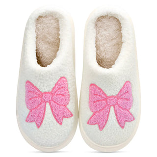 Iscream Cozy Bows White Slippers
White slippers with pink bows on a white background