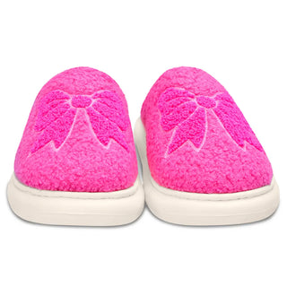 Iscream Cozy Bows Pink Slippers
Pair of pink slippers with bow details on a white background