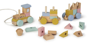 Kalencom Wooden Train
Set of colorful wooden toys including a train and geometric shapes on a white background