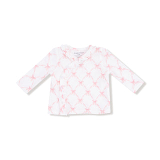 Angel Dear Take Home Set - Ribbon Bow Trellis
Baby sweater with pink bow pattern on a white background