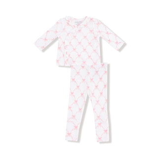Angel Dear Take Home Set - Ribbon Bow Trellis
White baby onesie with pink star pattern on a white background