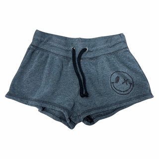 Love Junkie Fleece Rhinestone Smiley Shorts - Charcoal, Love Junkie, cf-size-large-14, cf-size-medium-10-12, cf-size-small-7-8, cf-size-xlarge-16, cf-type-shorts, cf-vendor-love-junkie, Love 