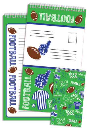 Iscream Corey Paige End Zone Seal and Send Stationery
Three spiral-bound notebooks with football-themed designs on a white background