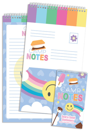 Iscream Camp Notes Seal & Send Stationery
Colorful spiral-bound notebooks with 'Camp Notes' and cartoon designs on a white background