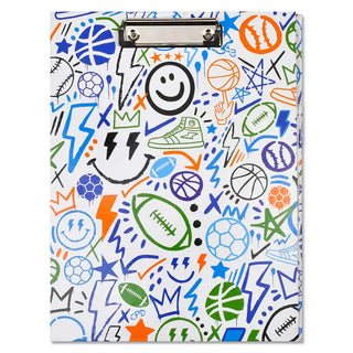Iscream Corey Paige Let's Go Sports Clipboard Set
Colorful clipboard with sports-themed doodles on a white background
