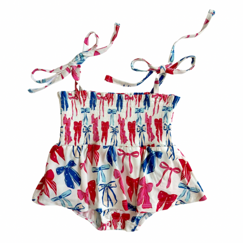 In My Jammers Patriotic Bows Smocked Bubble Romper