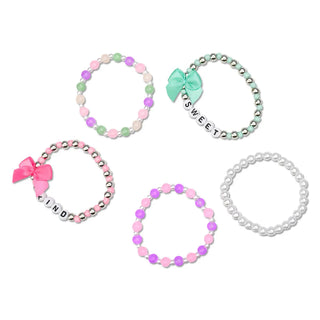 Iscream Fancy Bows Bracelet Set
Set of colorful bracelets with bows and text on a white background