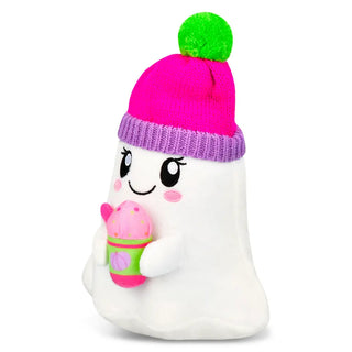 Iscream Ghost-acino Plush
White plush toy with a pink hat and green pom-pom, holding a pink and green ice cream cone on a white background
