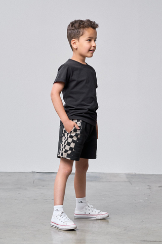 Little Bipsy Check Stripe Sweatshort - Black