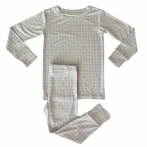 In My Jammers Grey Grid L/S 2pc PJ Set, In My Jammers, Bamboo, Bamboo Pajamas, cf-size-2t, cf-size-3t, cf-size-4t, cf-size-5t, cf-size-6t, cf-type-pajamas, cf-vendor-in-my-jammers, Gender Neu