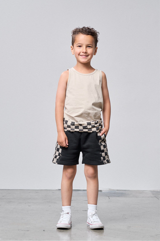 Little Bipsy Check Stripe Sweatshort - Black