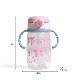 Itzy Ritzy Itzy Sips™ Straw Cup - Ribbons & Boses
Children's sippy cup with floral design and measurements on a white background