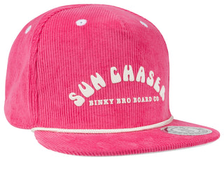 BinkyBro Kids Chaser Hat
Pink cap with 'Sun Chaser' branding on a white background