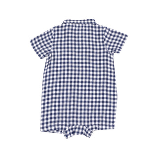 Angel Dear Button Down Polo Shortie - Navy Gingham