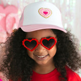Sweet Wink, Sweet Wink Multi Heart Patch Trucker Hat - Pink/White - Basically Bows & Bowties